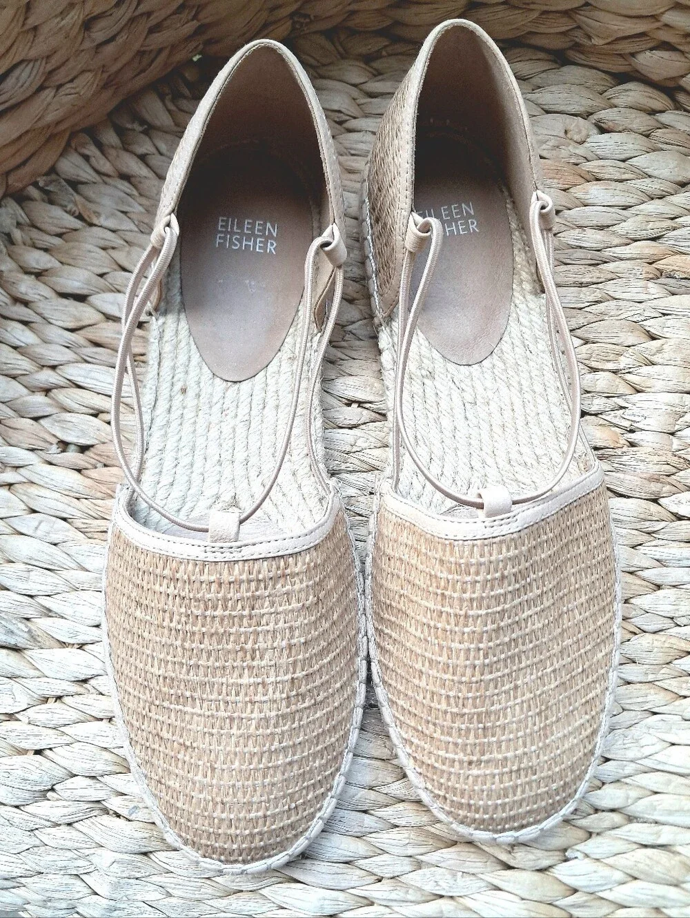 Eileen Fisher Lee Raffia Espadrille Flats NWOT Natural Sz 10